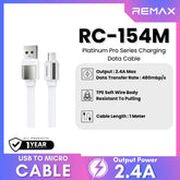 REMAX RC-154M Platinum Pro Series USB to Micro Charging Data Cable (2.4A) - White